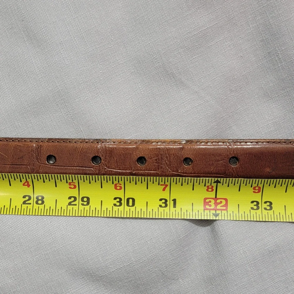 Brown Mock‎ Croc Leather Western Belt Silver Ornate 3pc Buckle Set USA M